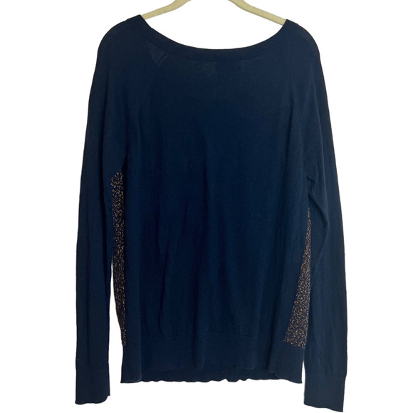 a.n.a. A New Approach Womens Sweater Large Navy Blue Bronze Glitter Threads - Picture 3 of 6